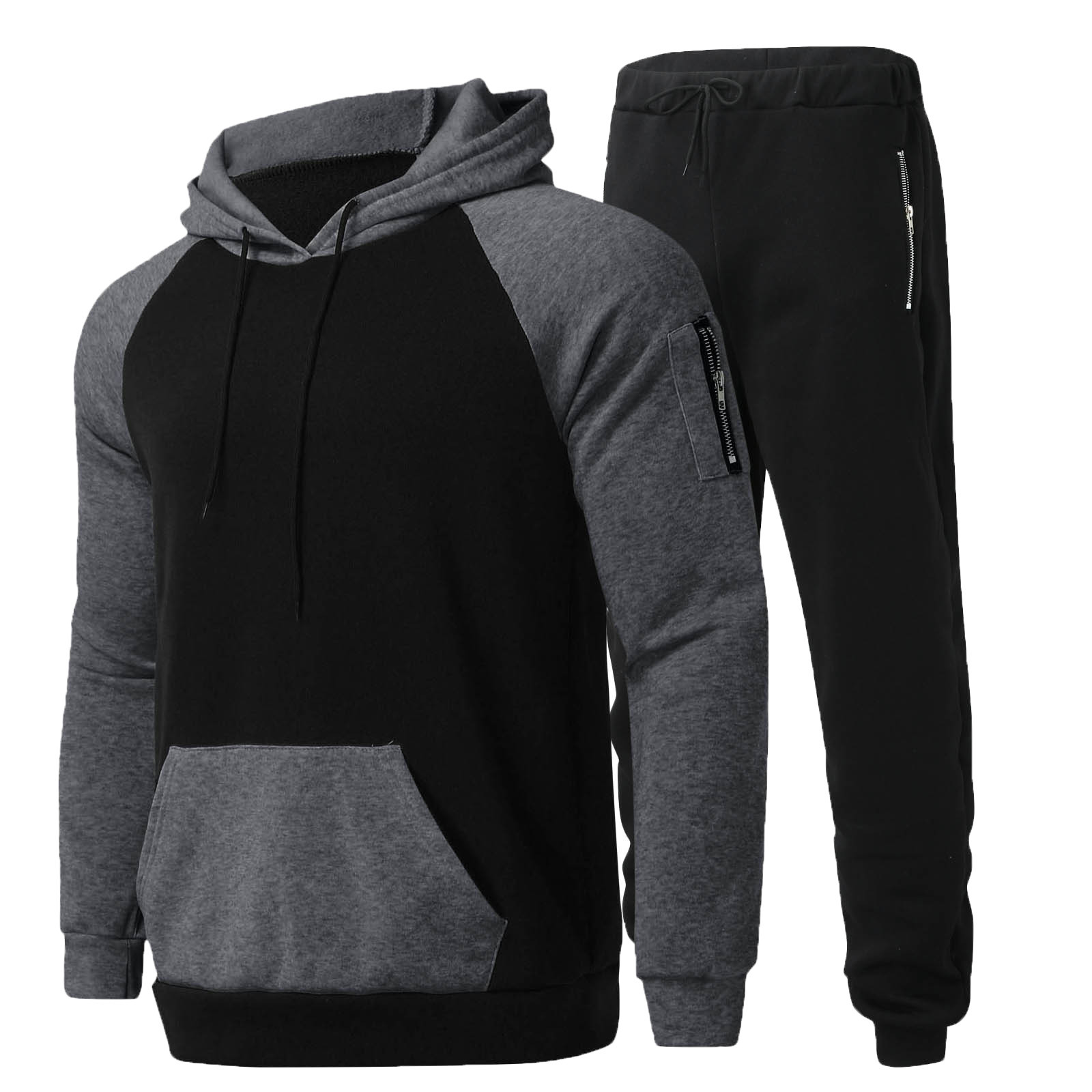 Mens Sweat Suits Sets Clearance Jogging Suits Colorblock Striped Long Sleeve Pocket Hooded Pullover Sports Sweatshirt Top + Pants Set